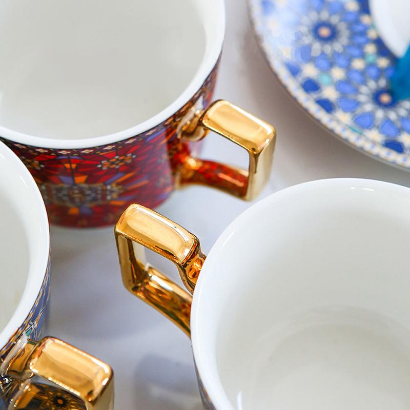 Moroccan Style Luxury Coffee Afternoon Tea Cup Ceramic Cup and Saucer Set Exquisite Cappuccino Coffee Milk Breakfast Cup 250ml