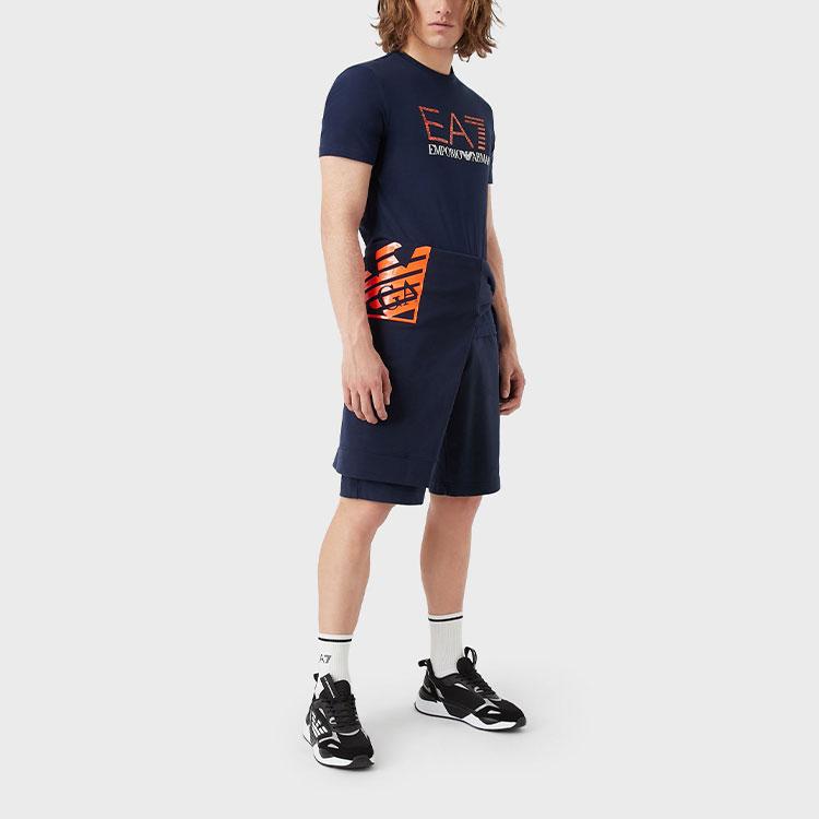 Emporio Armani Ss22 Cotton Solid Color Letter Logo Printed Short Sleeve T-Shirt Men T-Shirts Navy-Blue 3LPT54-PJ02Z-1554