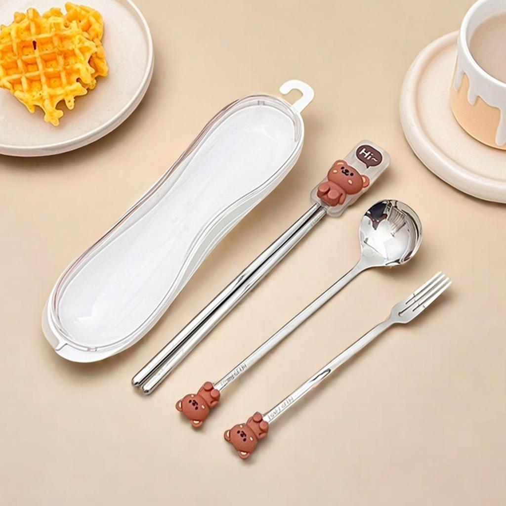 New Portable Cute Dinnerware Sets 316 Stainless Steel Fork Spoon Chopstick Set With Cutlery Box Reusable Tableware Set