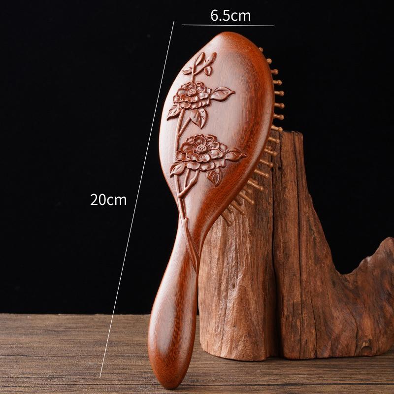 

Hand Carved Sandalwood Comb Oval Shape Wooden Air Cushion Comb Styling Brush Fine-Toothed Scalp Massage Brush A4