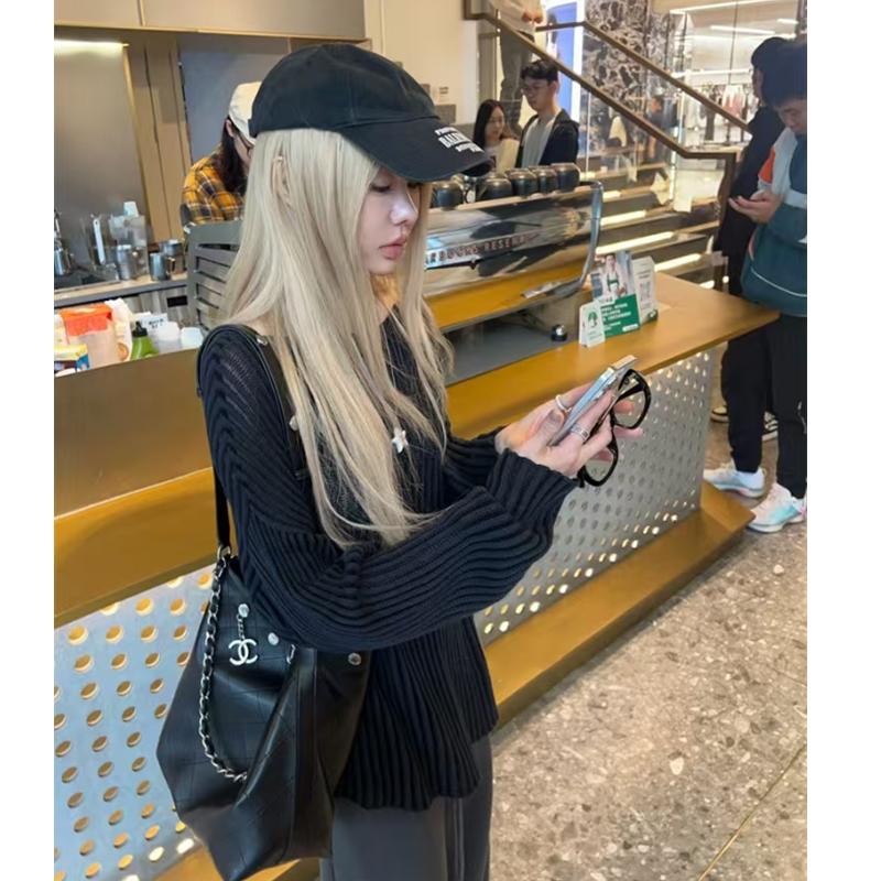 Pit Strip Micro-perspective Lazy Sweater Sweater Women, Loose and Thin In Autumn, Hollow Long-sleeved Top Comfortable 6985#