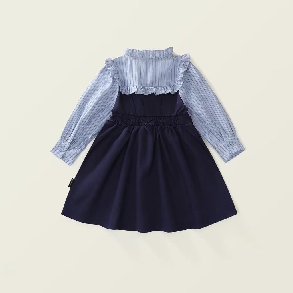 Kuhvvse Formal Cute Dress with Long Striped Perfect for Entrance Sizes 120 Girls' Dress, Children's Skirt, Sleeves, Ribbon, School-Style Design,