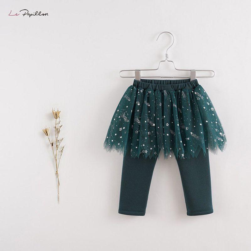 [Fleece-Lined for Warmth] Mark Jenny French Elegance Girls  Leggings with Skirt 2025 Winter Collection 213521 Forest Green [Ready in Stock] 90/3t