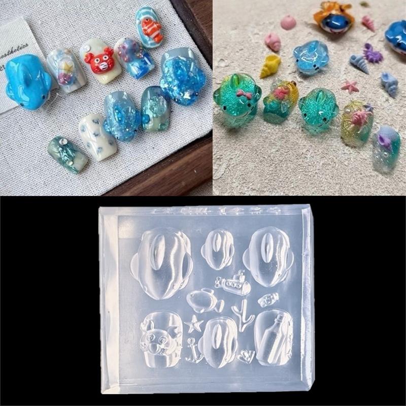 1Pcs Sea Shark Crab 3D Silicone Transparent Nail Mold Summer Sea Starfish Fish Diy Silicone Manicure Nail Art Decorations Mold