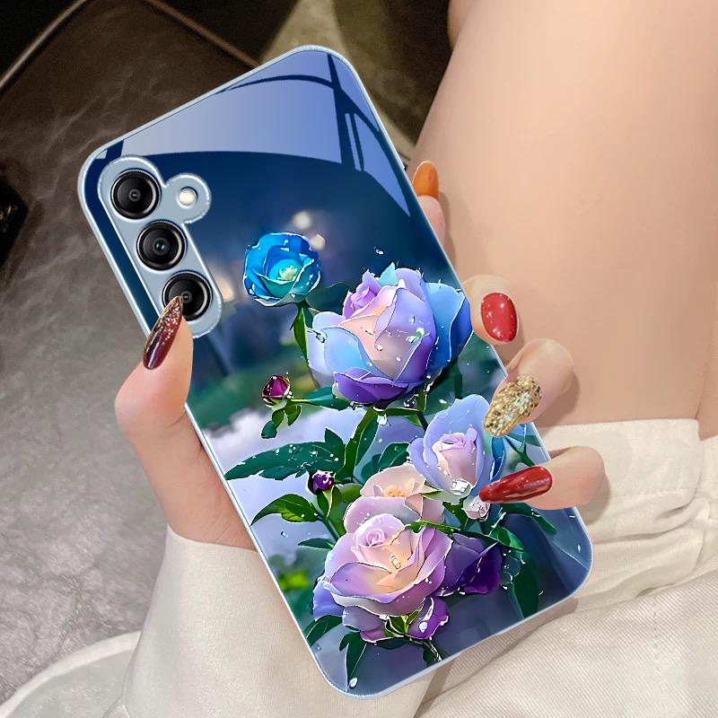 Szklane etui na telefon Samsung Galaxy A14 4G 20 30 52 20S 21S 22 A25 32 33 34 42 50 51 53 54 70 71 72 73 5G Ink Mountain Camellia