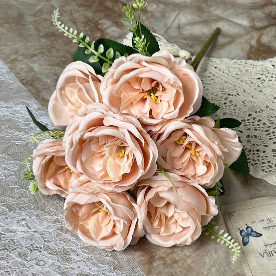 Artificial Rose Bouquet 7 Head Realistic Fake Flower Home Office Wedding Party Table Centerpiece