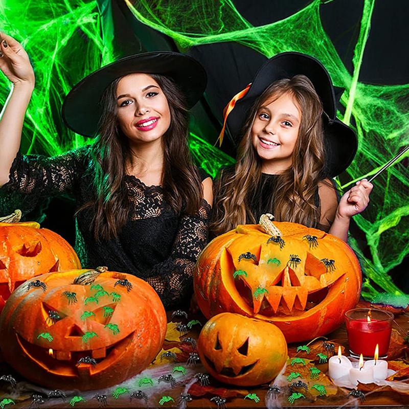 Mini Artificial Spider Web Halloween Decoration Scary Party Scene Props Luminous Spider Cotton Stretchy Cobweb Horror Home Decor