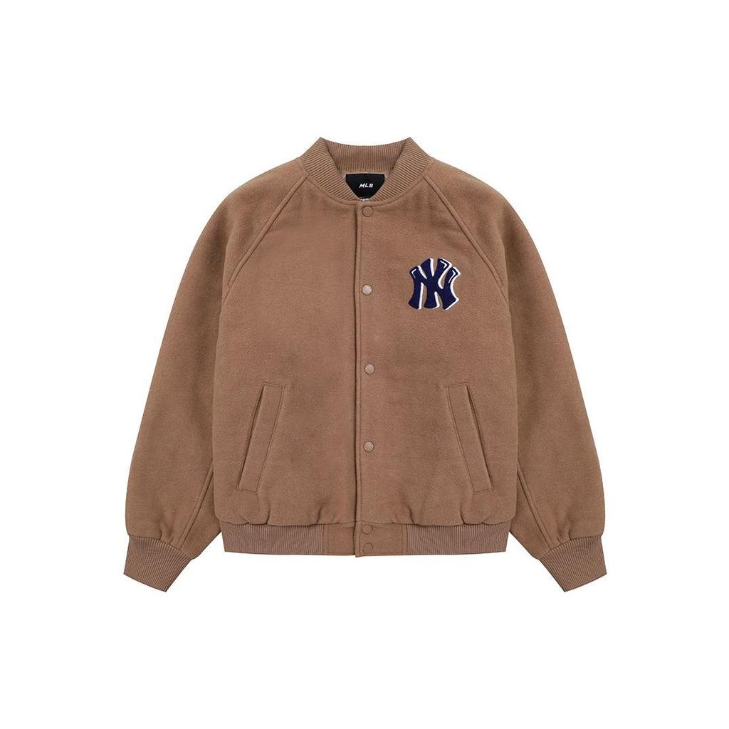 MLB New York Yankees Letter Logo Print Loose Long Sleeve Baseball Jacket Unisex Jackets Brown 3AJP16016-50BGD