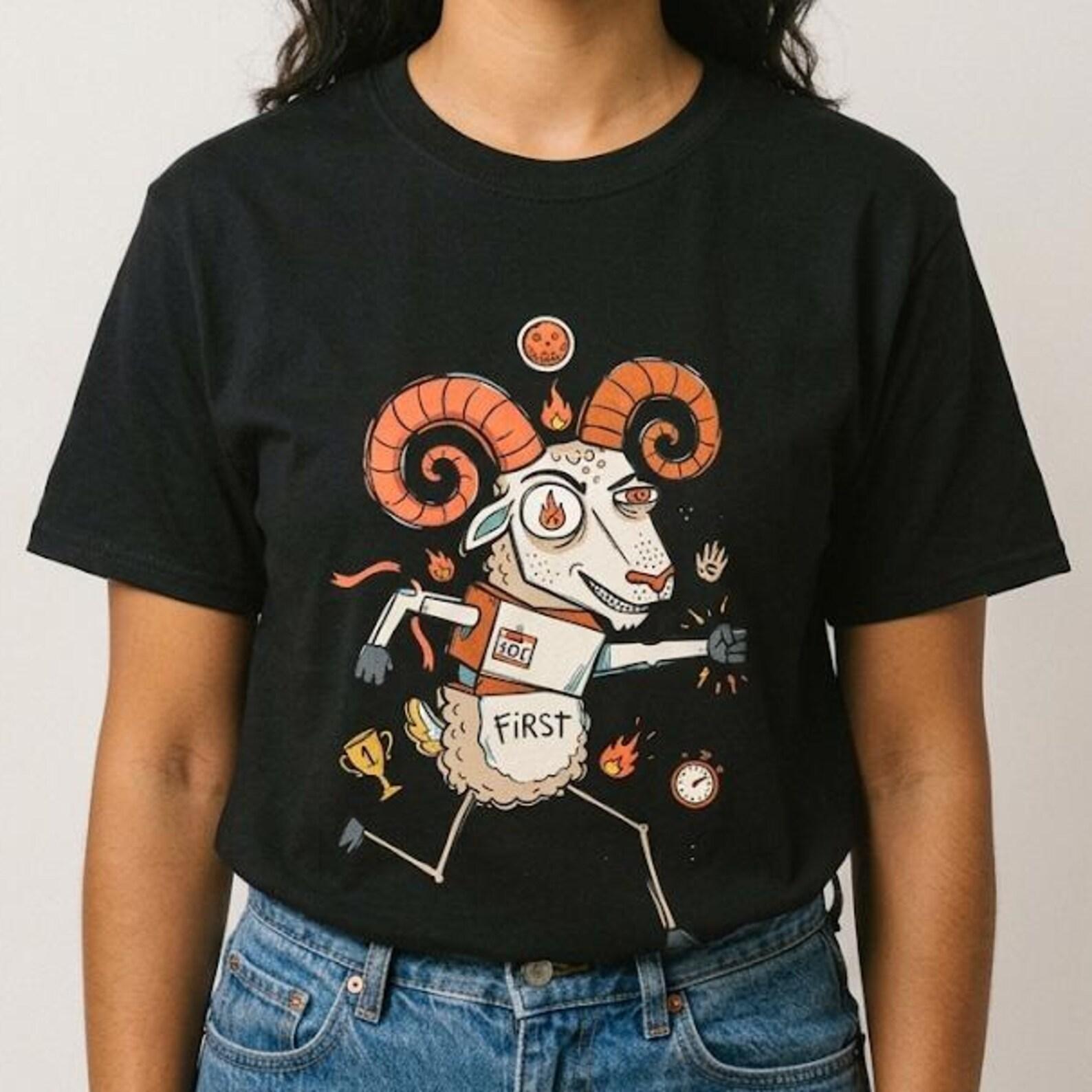 Aries Ram Graphic Tee | Funny Zodiac Astrology Unisex Shirt M