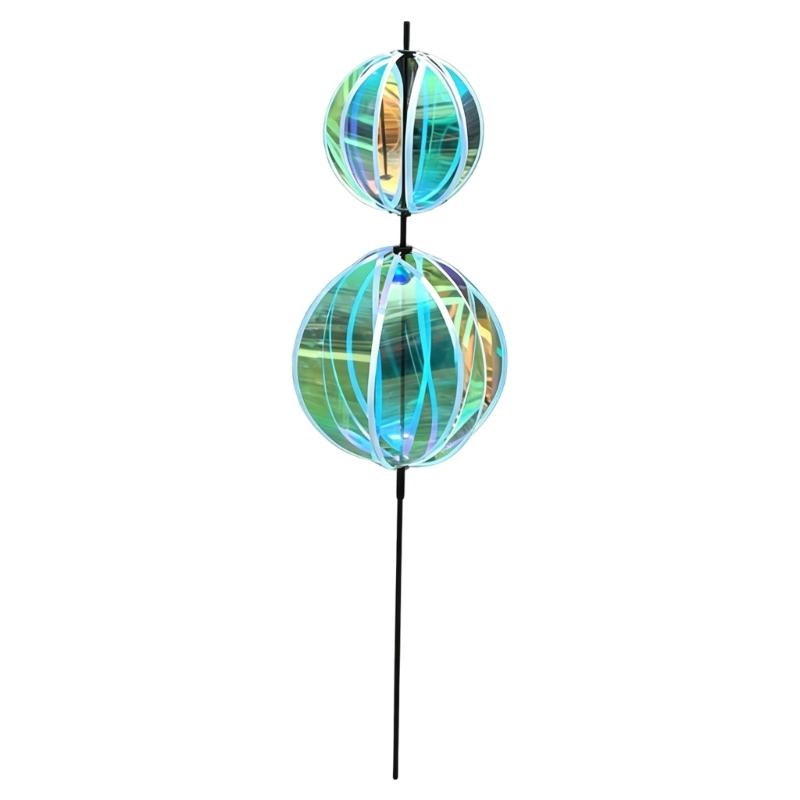 Rainbows Rotating Windmill Decorative Stake Reflective Outdoor Gazing Ball Wind Spinner For Garden Yard Patios Outdoor Use