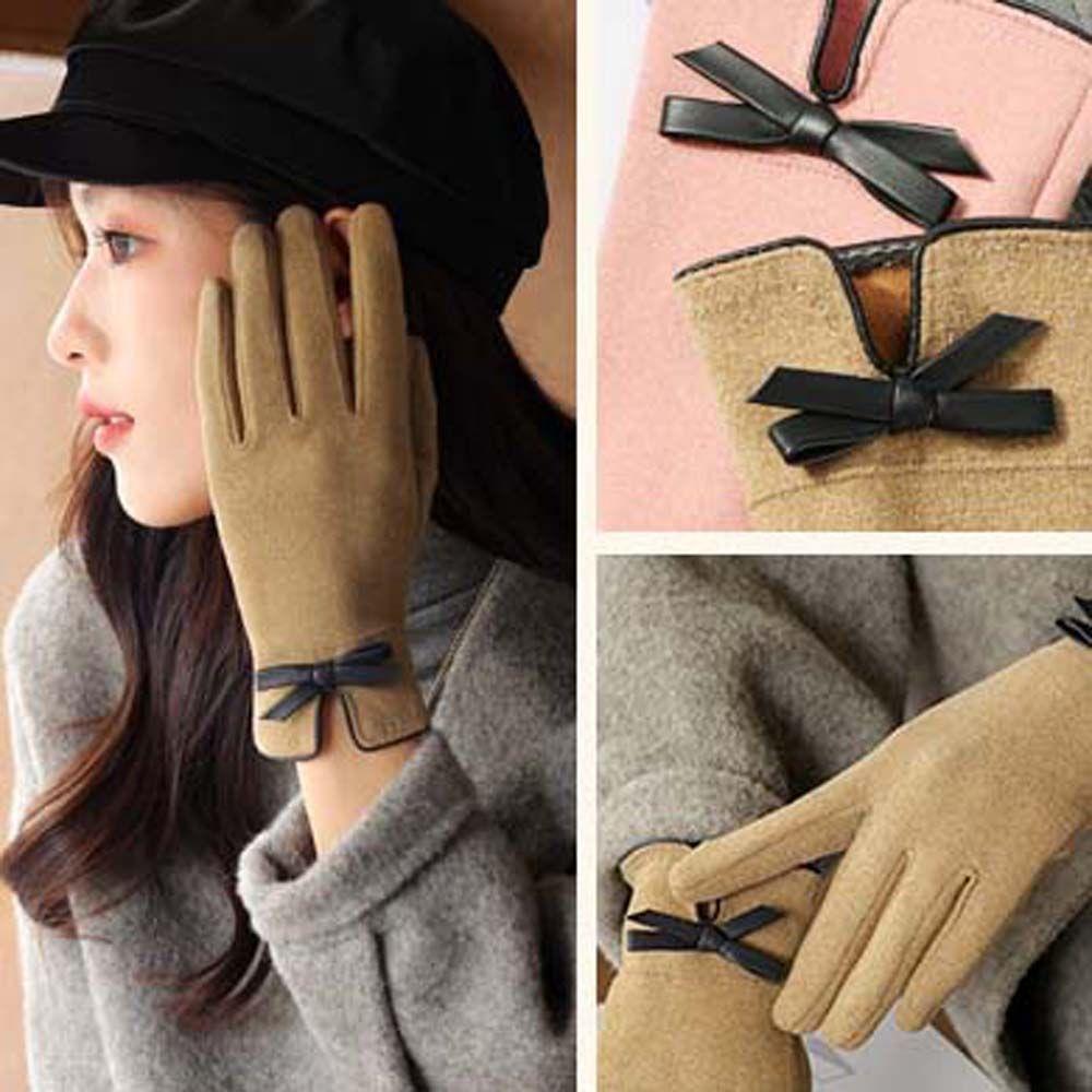 Bowknot  Five Fingers Windproof Non-slip Gloves Women Winter Gloves Women Finger Gloves