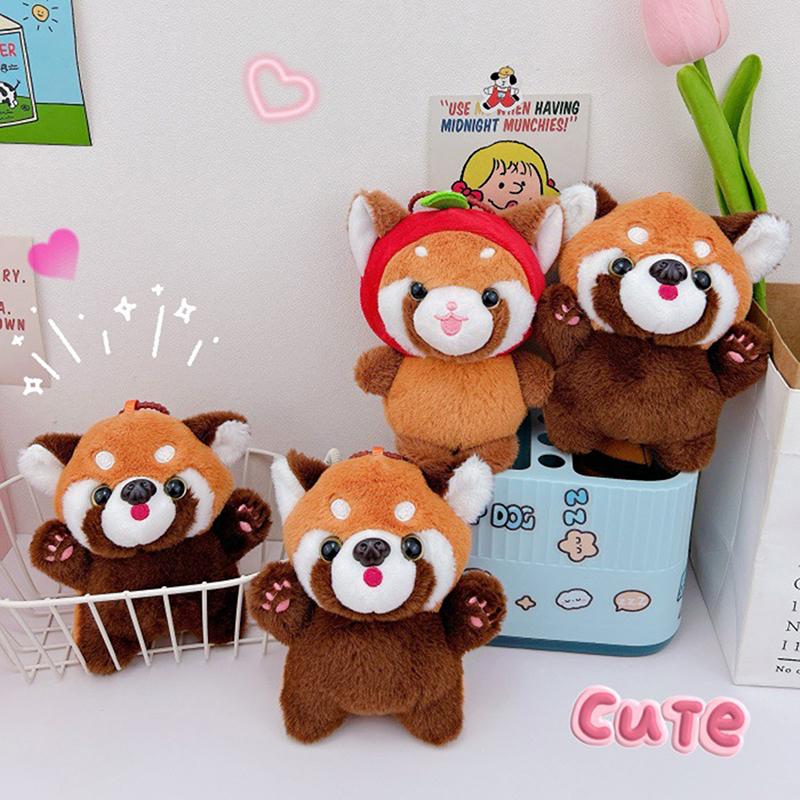 Cute Cartoon Simulation Red Panda Plush Toy Pendant Soft Stuffed Doll Keychain Backpack Hanging Decoration For Kids Gifts