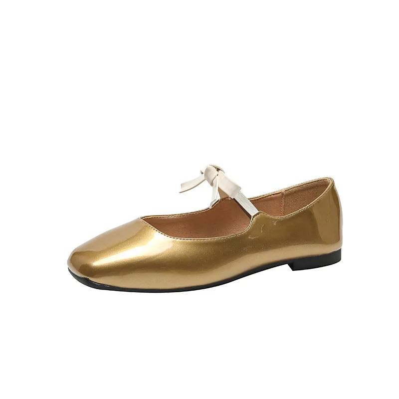 Flats Shoes Women Fashion Flat Single Shoes Women's New Spring and Autumn Bow French Retro Ballet Red Mary Jane Shoes