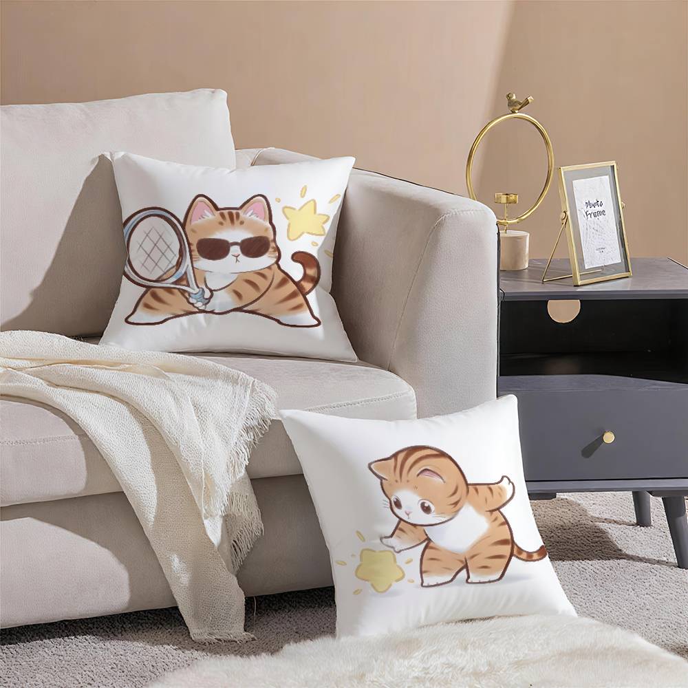 Cute Cat Athlete Childlike Heart Pillow Case Comfort Sofa Bed Silky Elegant Invisible Zipper Decorative Cushion Cover