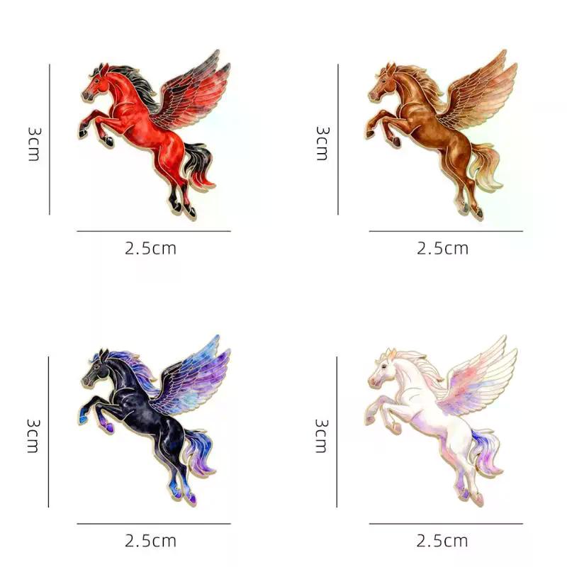 1/4Pcs Fashion Flying Horse Brooches For Women Men Cute Animal Pony Badge Pins Clothing Bag Accessories New Year Gift