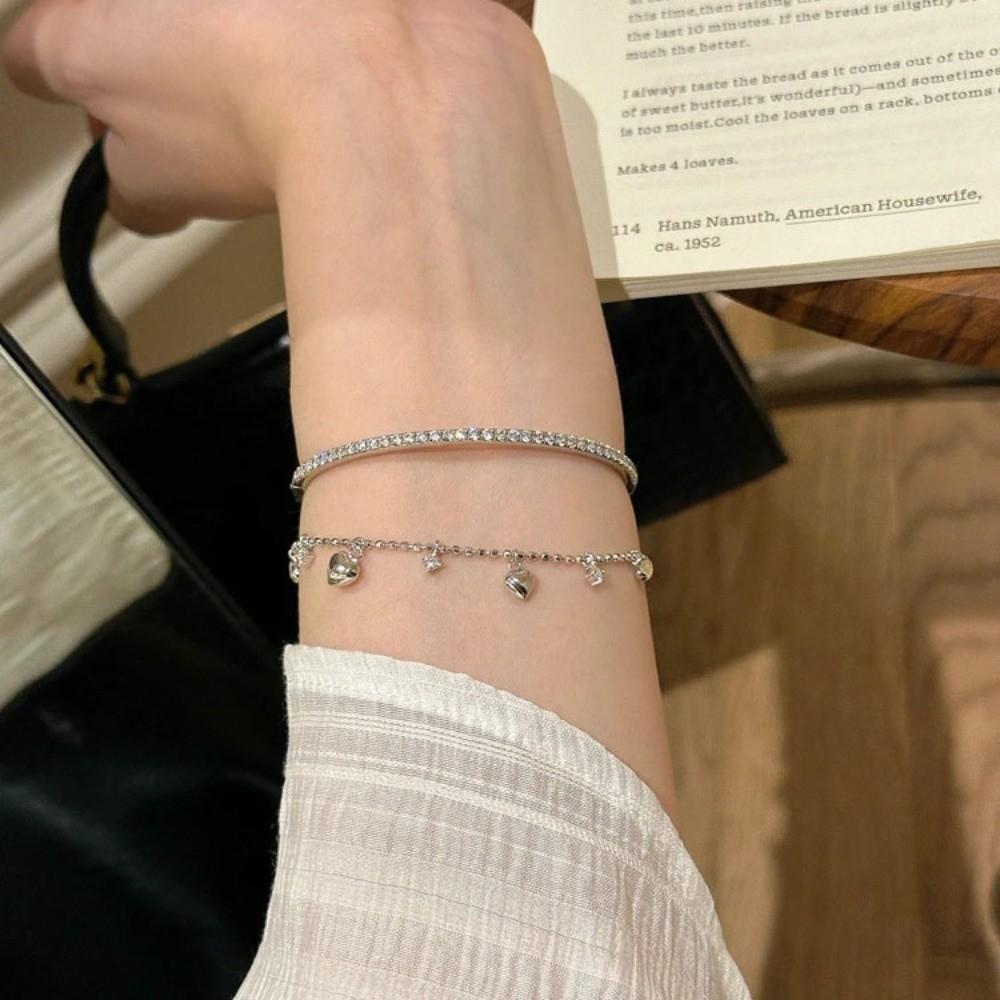 Rhinestone Heart Bracelet Bead Charm Hand Chain Elegant Gold Bracelet  Women