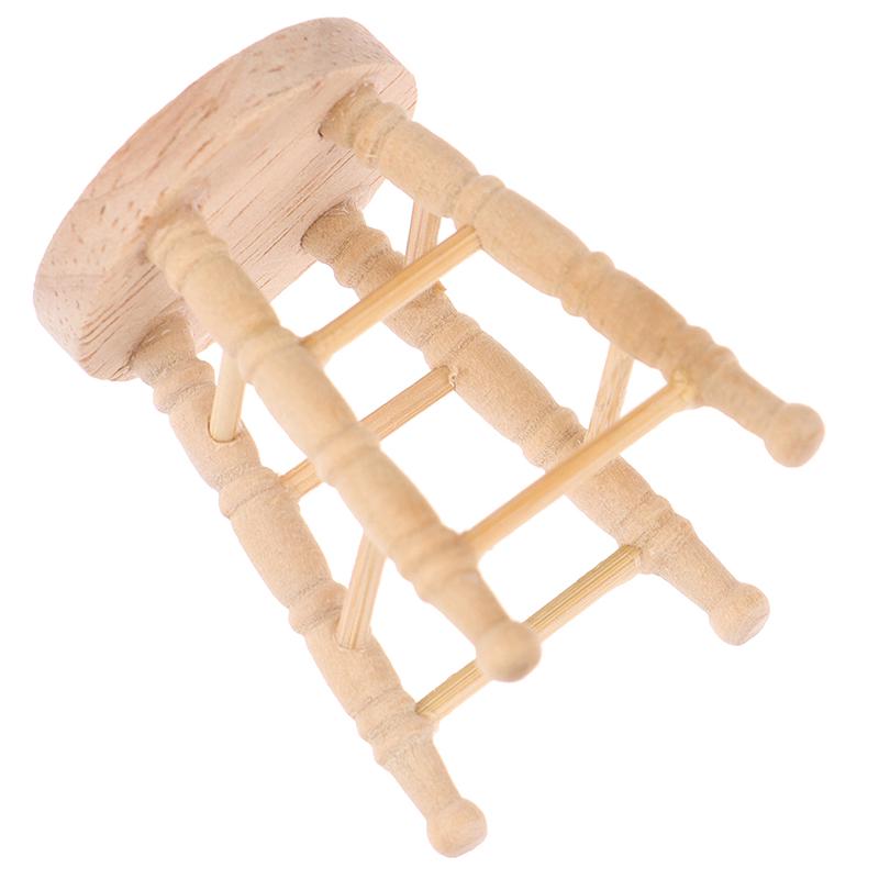 1/12 Dollhouse Miniature Wooden Stool Simulation Chair Furniture Toy Decoration