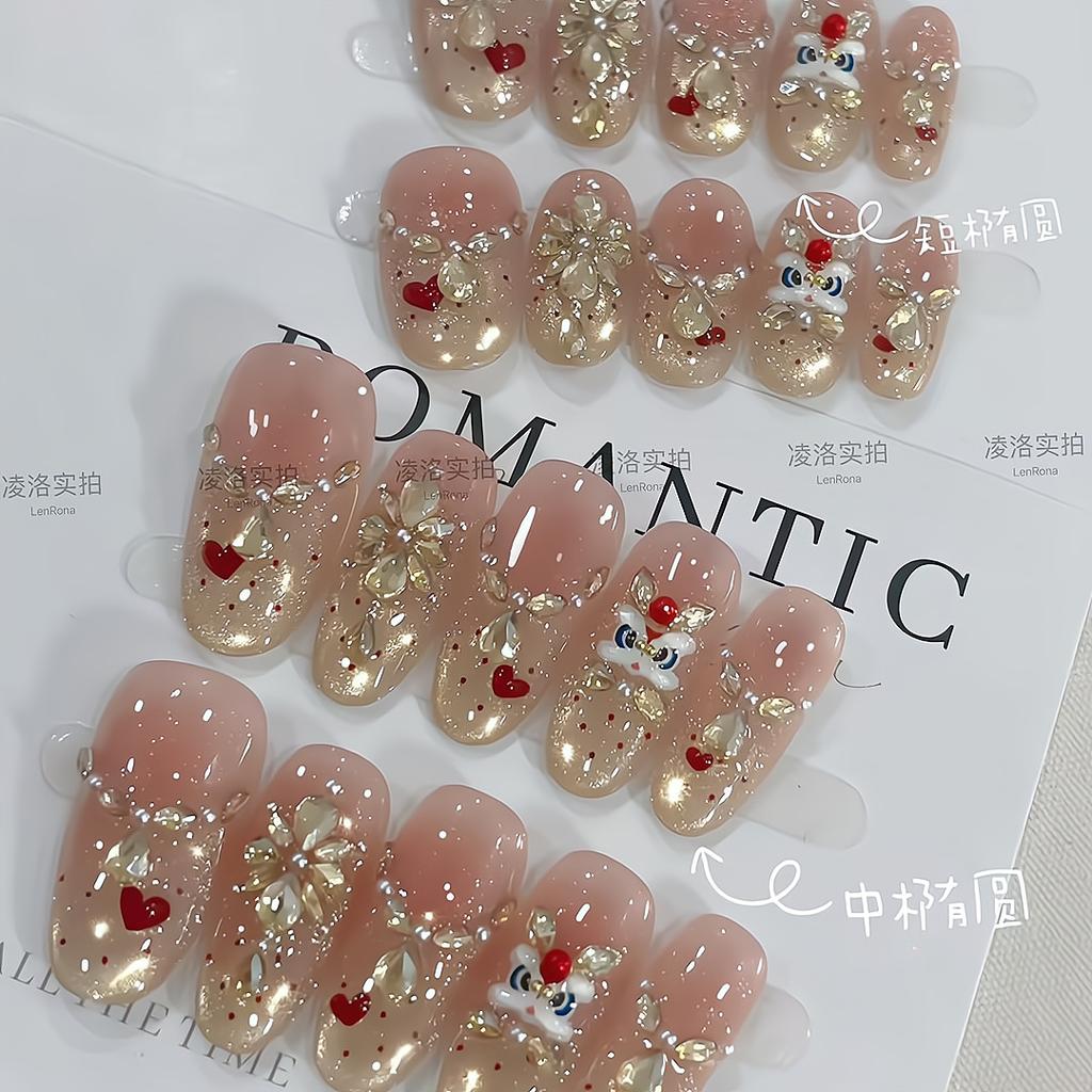 Ongles à Presser Moyens Stiletto Paillettes Faux Ongles Press-ons avec Design Réutilisables Acrylique Faux Ongle Couverture Complète Ongle à Coller Ongle à Coller pour Femmes