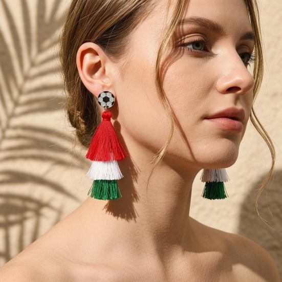 1 Pair Drop Earrings Sports-Themed Baseball Football Basketball Style Lightweight Soft Layered Tassels Red White Green Earrings Cheer Accessories