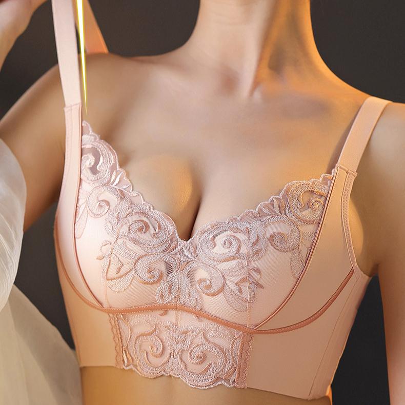 Underwear Women's Mesh Embroidered Lace Bra Adjusted Non Steel Hoop Converge Anti Sagging Bra for Women