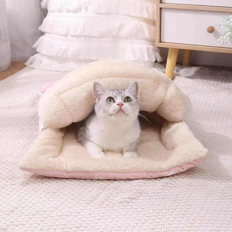 Soft and Comfortable Cat Bed Warm Pet Room with Detachable Mat and Foldable Design for Easy Storage of Cat Sleeping Bags Dog Bed