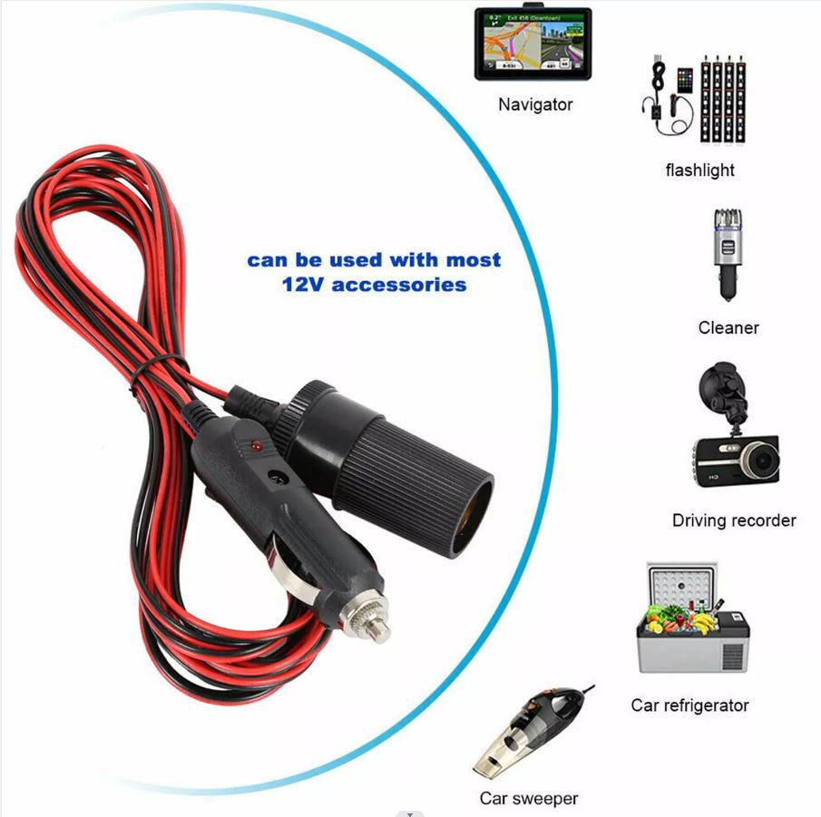 12V/24V Car Cigarette Lighter Extension Cord Heavy Duty Auto DC Power Plug Connector For Tire Inflators Cleaners & Adapter S4S0