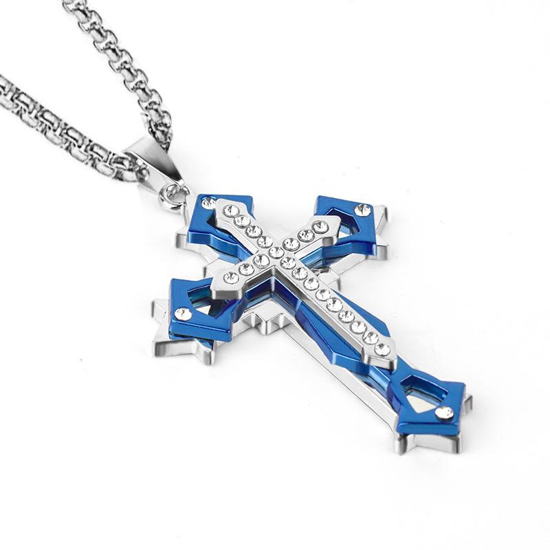 Fashion Hip Hop Multi-Diamond Necklace Pendant Men'S Titanium Steel Long Sweater Chain