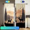 2pcs Nordic Elk Forest Silhouette Curtains Suitable for Family and Friends   Sunshade and Privacy Protection