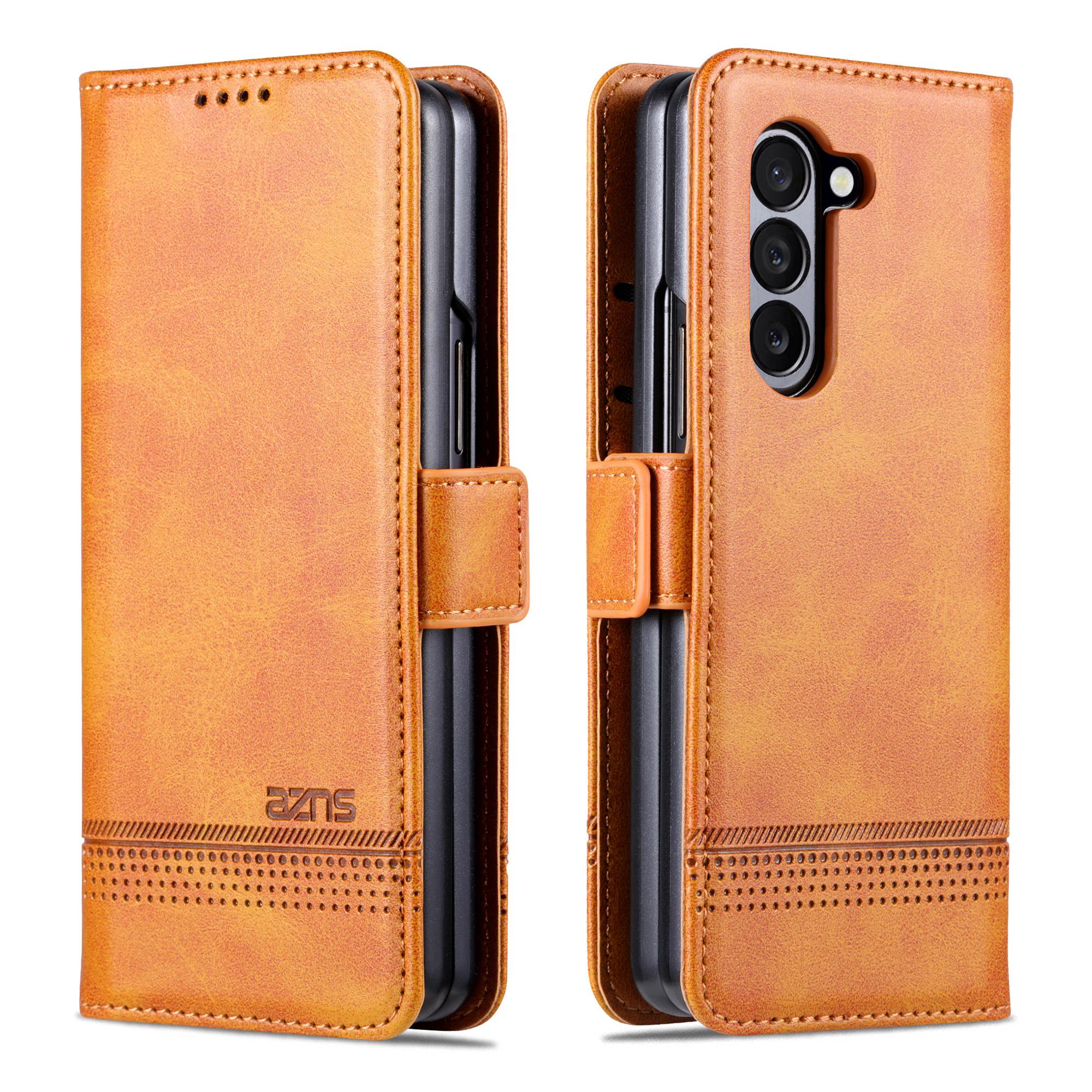 

AZNS For Samsung Galaxy Z Fold5 5G PU Leather Wallet Case Flip Folio Stand Phone Cover Brown
