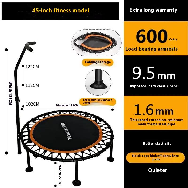 Indoor Trampoline Foldable with Handrails for Kids and Adults Fitness Weight Loss Outdoor Trampoline