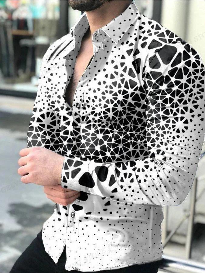 Geometric Pattern Long-sleeve Button-up Men's Shirt, Versatile for All Occasions.