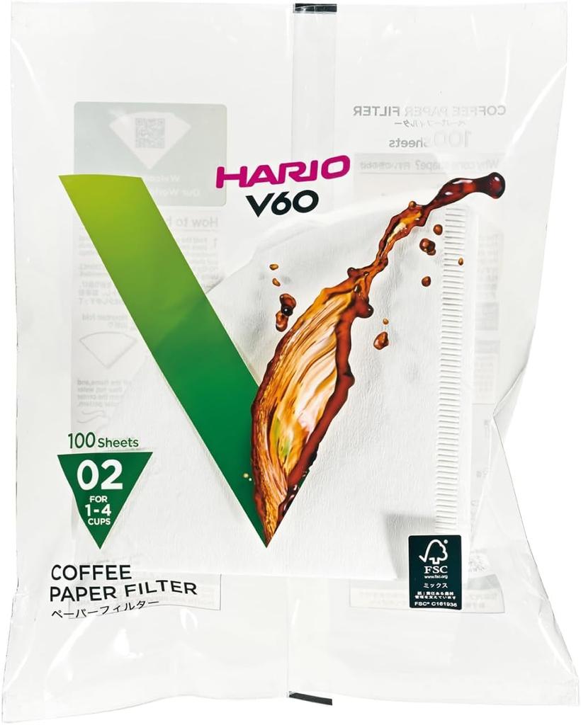 Buy 2 Packs of HARIO V60 Filters V60 Paper Filters 02W 200 Filters Serves Coffee Filter Paper VCF-02-100W White, 1-4
