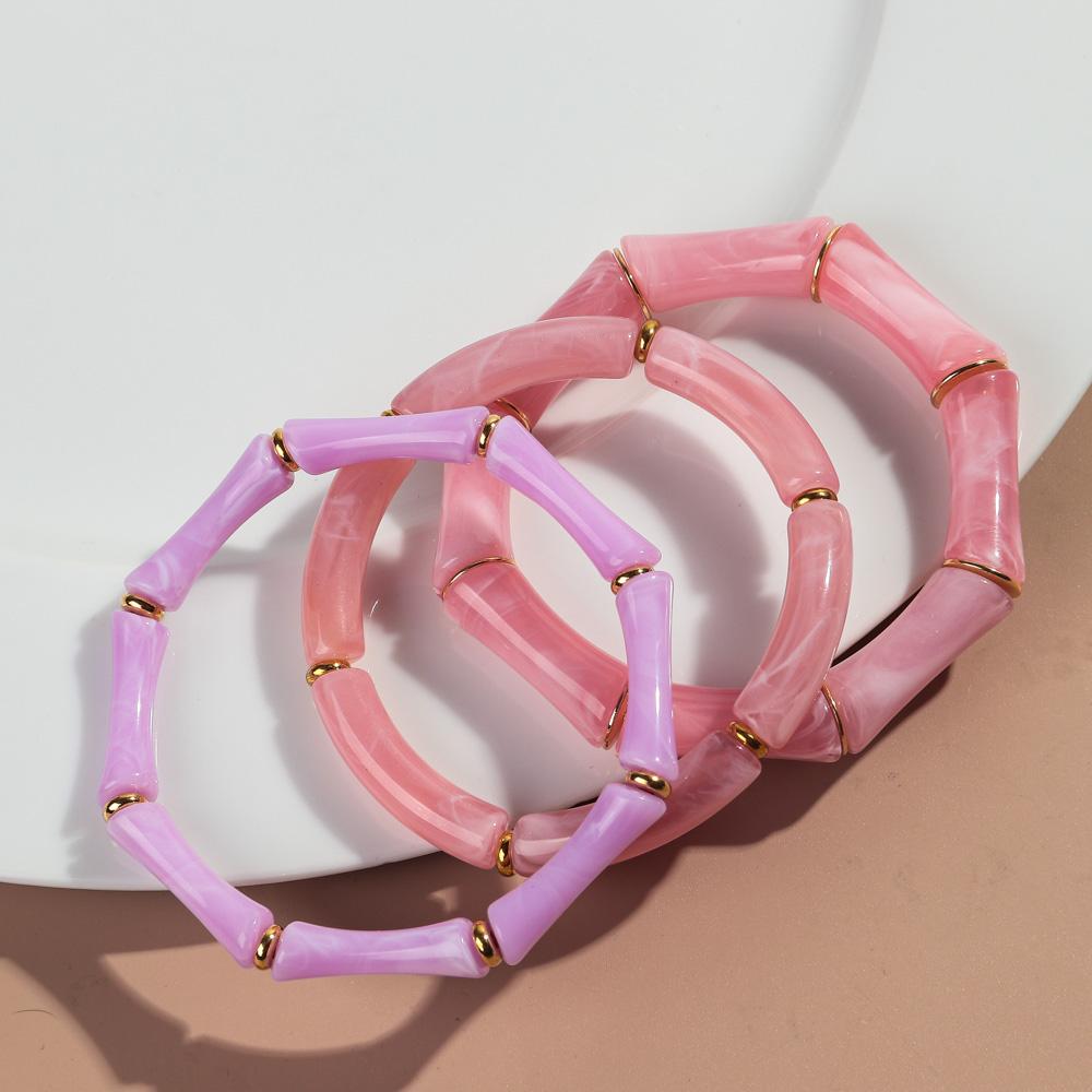 3pcs Vintage Bamboo Curved Tube Bracelets for Women Men Punk Colorful Resin Beaded Elastic Stackable Bangles Couple Jewelry Gift
