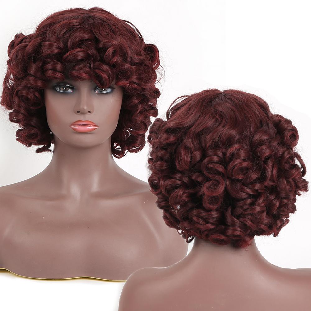 Bybrana Short Curly Hair Bangs Daily Wear Synthetic Hair Personality Wig