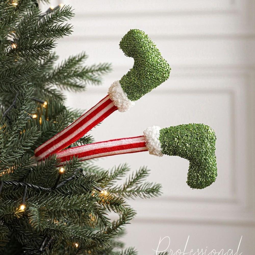 New Christmas Elf Legs Striped Boots Holiday Home Ornaments Larger Elf Leg Tree Topper Holiday Party