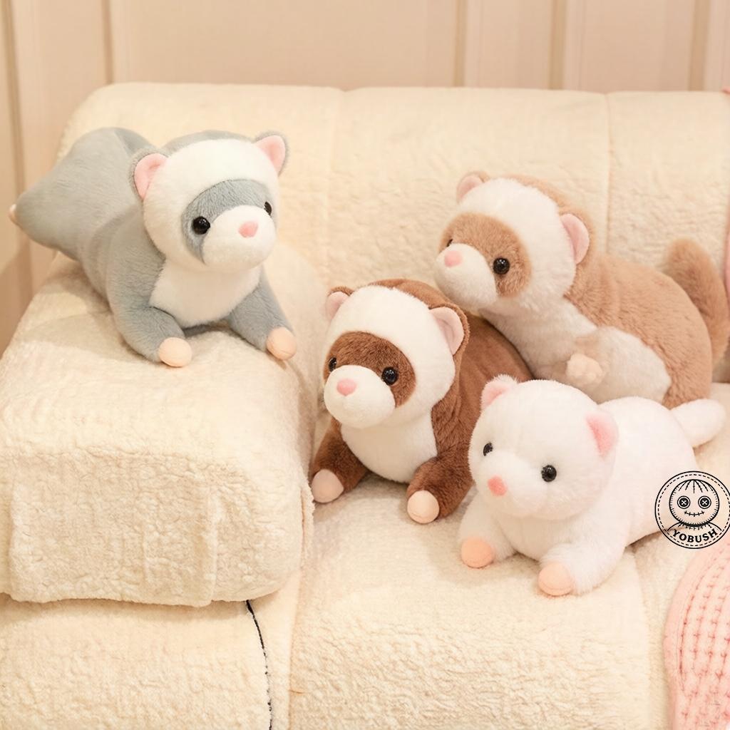 Favorite Toy Unisex Grey White 40~60Cm Lying Ferret Plush Toy Brown Anglo Mink Small Animal Cartoon Plushie Companion Gift