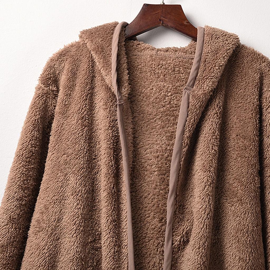 Women's Faux-Fur Shaggy Winter Coat Long Sleeve Open Front Outwear Hooded Jacket