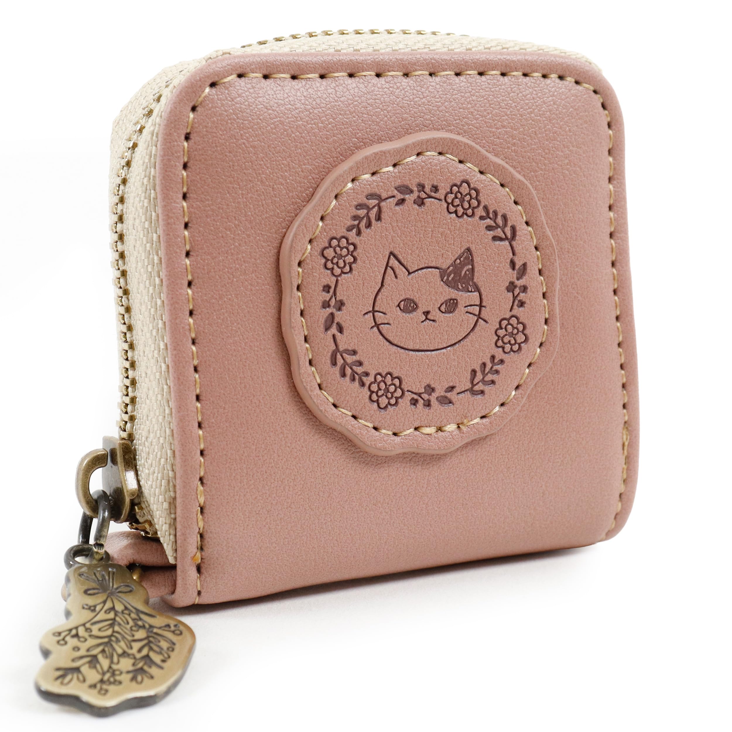 

Мини-кошелек Chanfee с милым узором в виде венка из кошек и тисненым ремешком, женский, на молнии по кругу (розовый) розовый