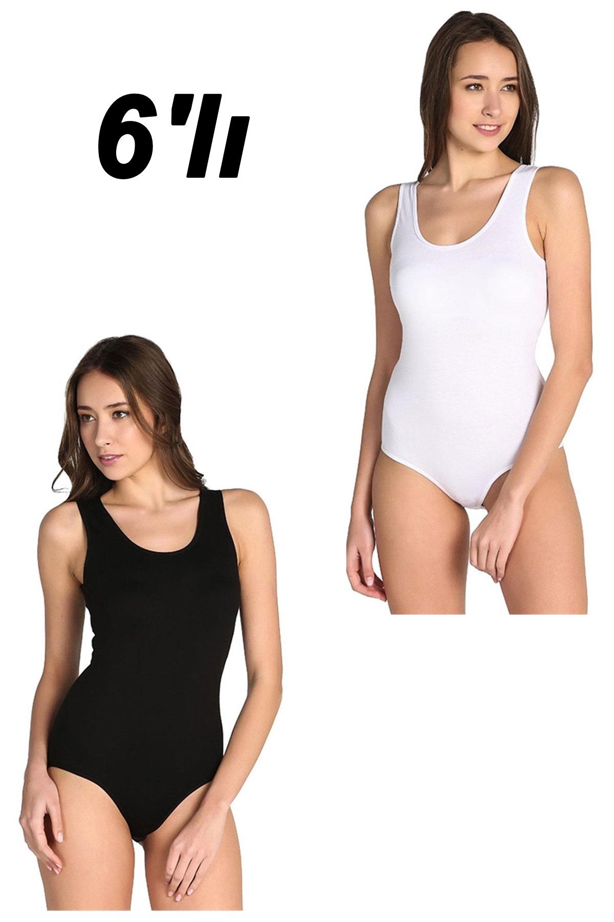 

6lı Kadın Geniş Askılı Kancalı ÇıtÇıtlı Body Zıbın Atlet S-Battal S чорний