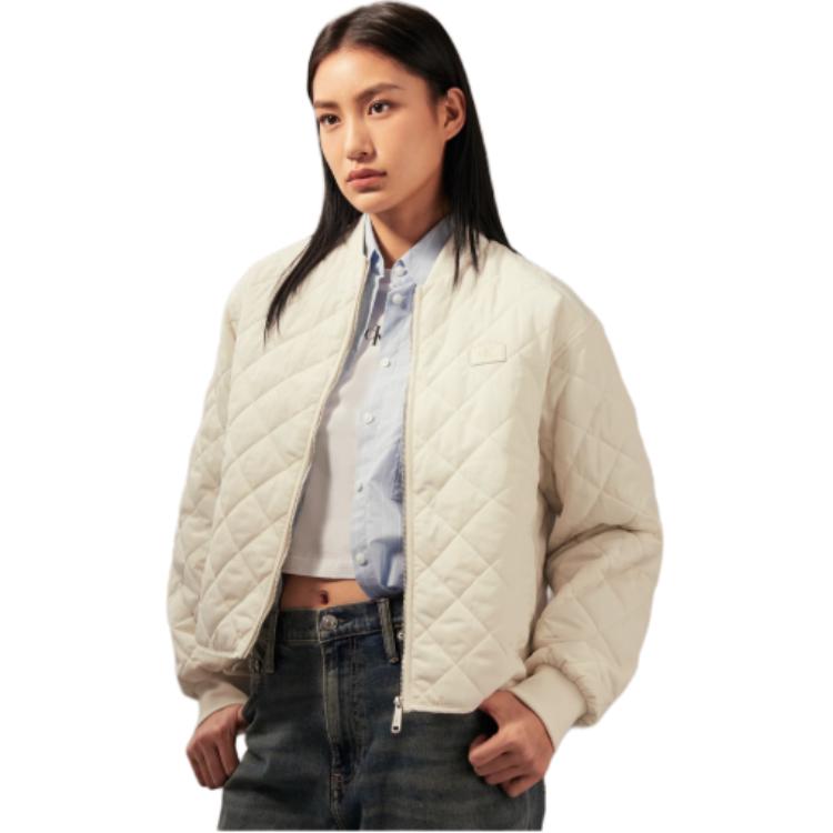 Calvin Klein Classic Letter Square Logo Baseball Collar Diamond Quilted Jacket Women outerwear Milk-White J224701