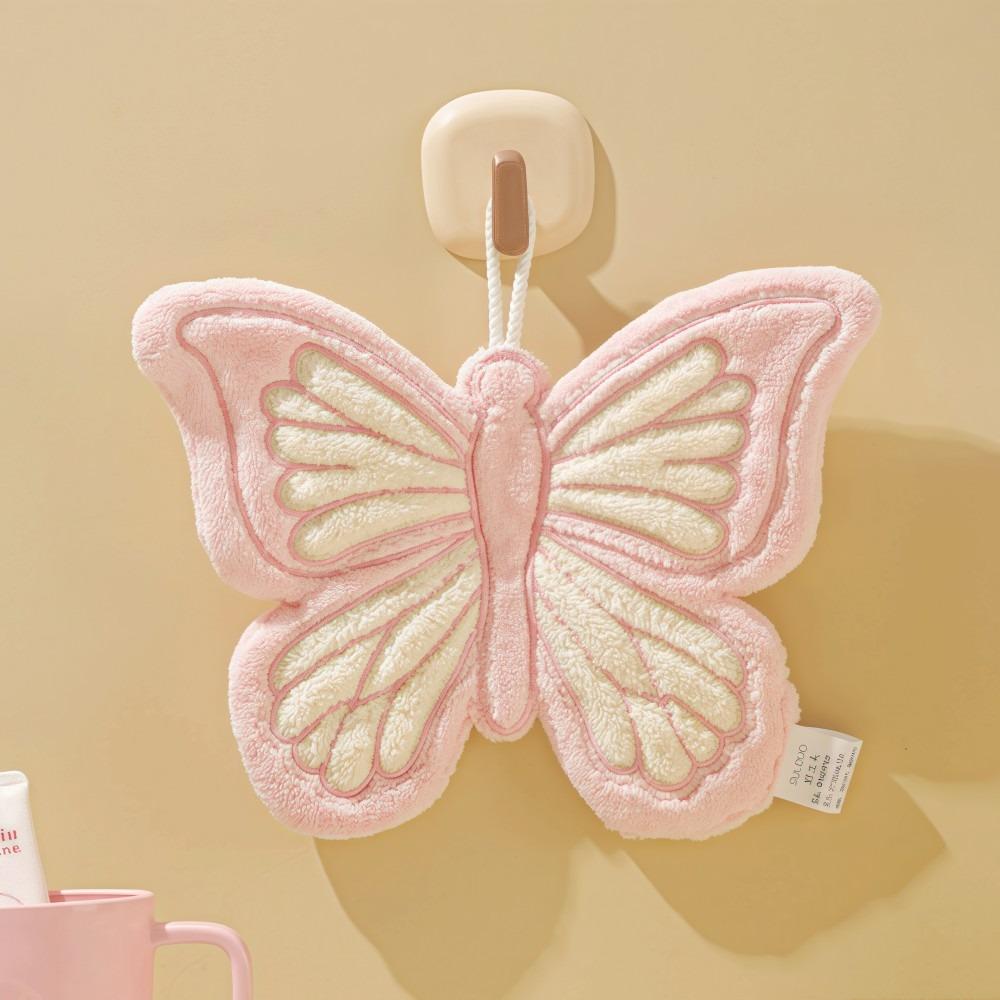 Cartoon Butterfly Shape Hand Towel Quick Drying Strong Water Absorption Bathroom Kitchen Rag Thickened Coral Fleece Washcloth