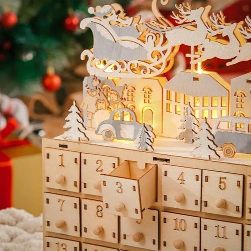 Natural Wood Christmas Countdowns Calendar For Kids Family 24 Days Advents Decoration With Surprise Compartments