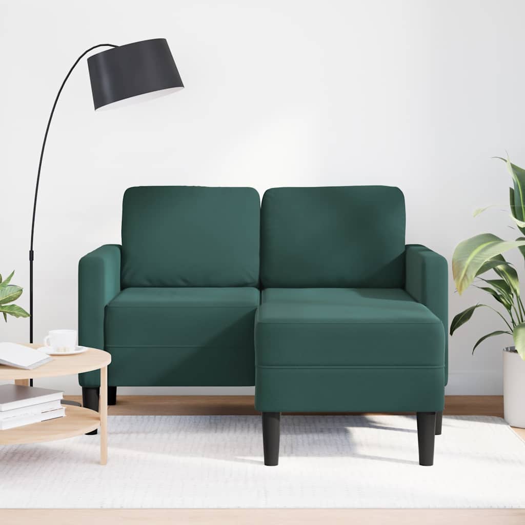 2 Seater L Shaped Sofa with Chaise Longue Dark Green 125 cm Velvet