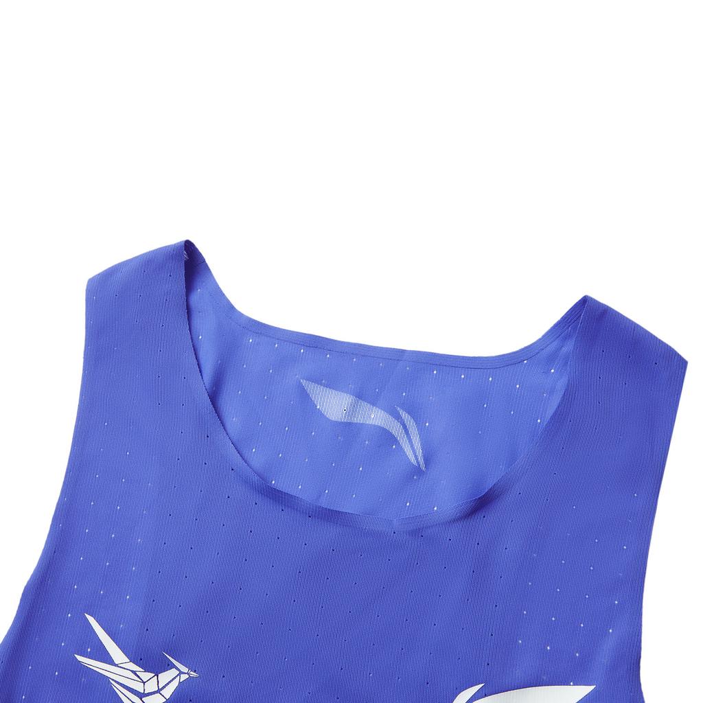 Li Ning Dragon Sparrow Skin-Friendly Breathable Simple Slim Fit Sleeveless Racing Competition Top Vest Men Tops Bright-Blue AAYV123-6