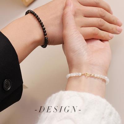 Natural Obsidian Crystal Couple Bracelets, a Pair of Personalized Couple Style Simple Student Moonstone Friendship Bracelets