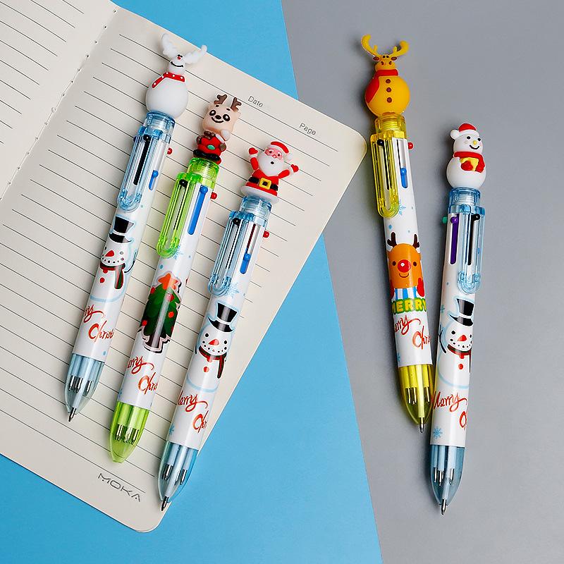 6pcs Cartoon Santa Claus Colorful Pencil Xmas Tree Ballpoint Pen Merry Christmas Gifts Office School Stationery Writing Tools