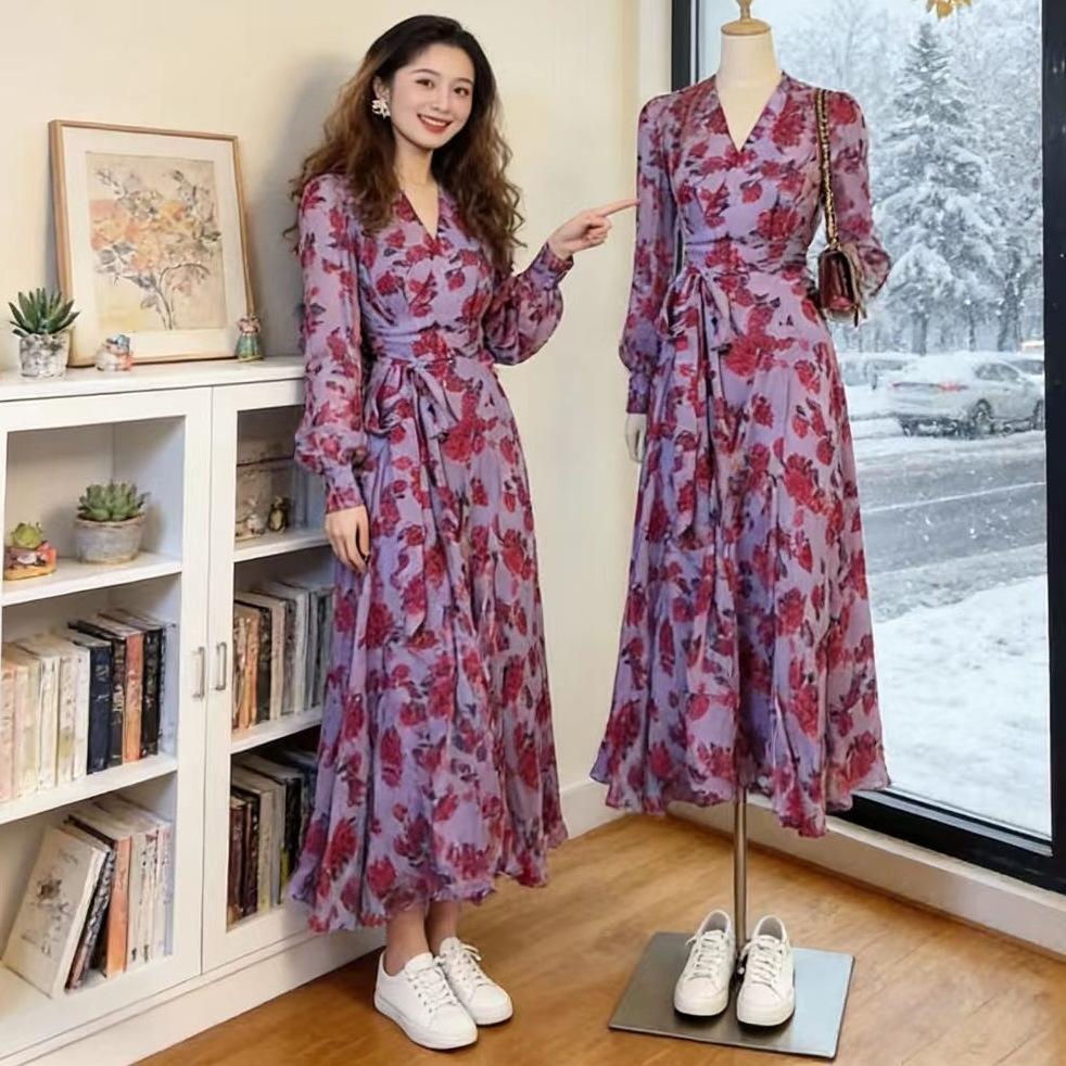 

European-American Bohemian Slit Dress - Sexy Slimming Long Sleeve Large