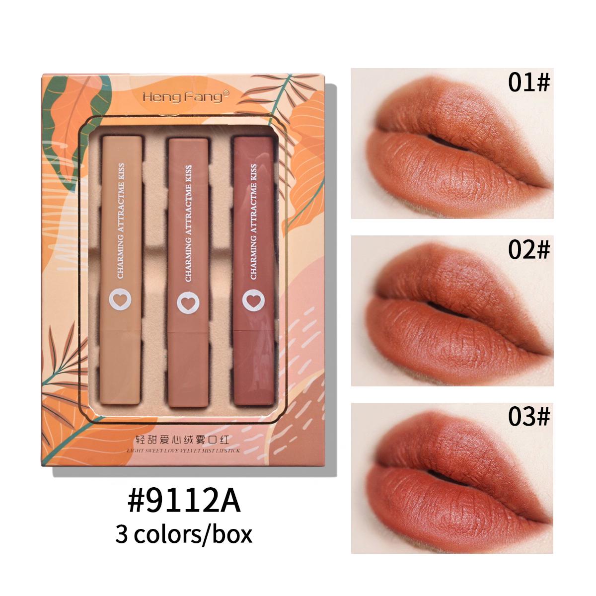 

3 шт./компл., бархатная губная помада Light Sweet Love, водостойкая и антипригарная чашка, твердый оттенок для губ, косметика, подарочная коробка