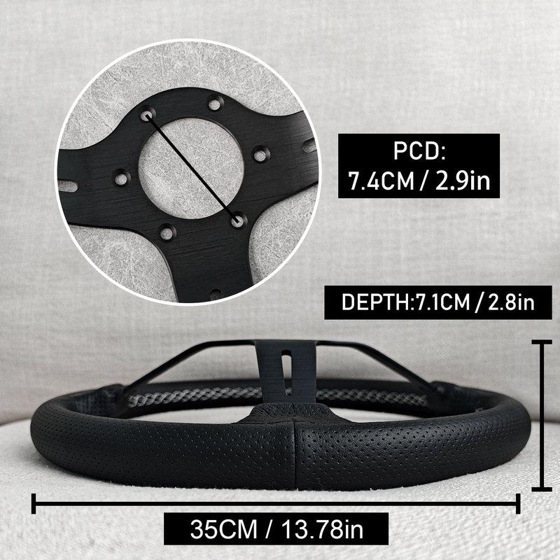 Universal 14inch 350mm JDM Leather Auto Racing Steering Wheel Deep Corn Drifting Sport Steering Wheel White Line