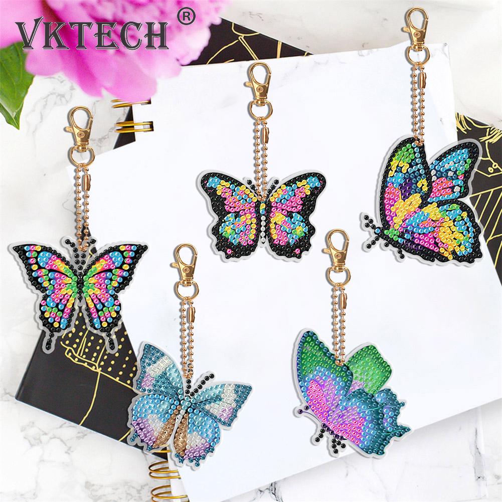 5pcs Double Sided Diamond Painting Keychain Special-shaped Drill Art Craft DIY Rhinestone Keyring Hanging Ornaments Gift